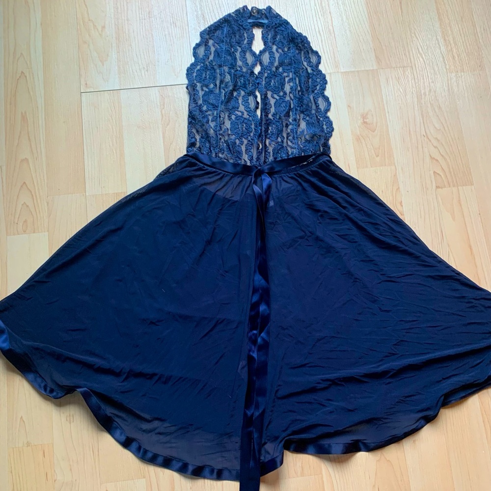 La Vie En Rose Hand Dyed Blue Halter Lingerie